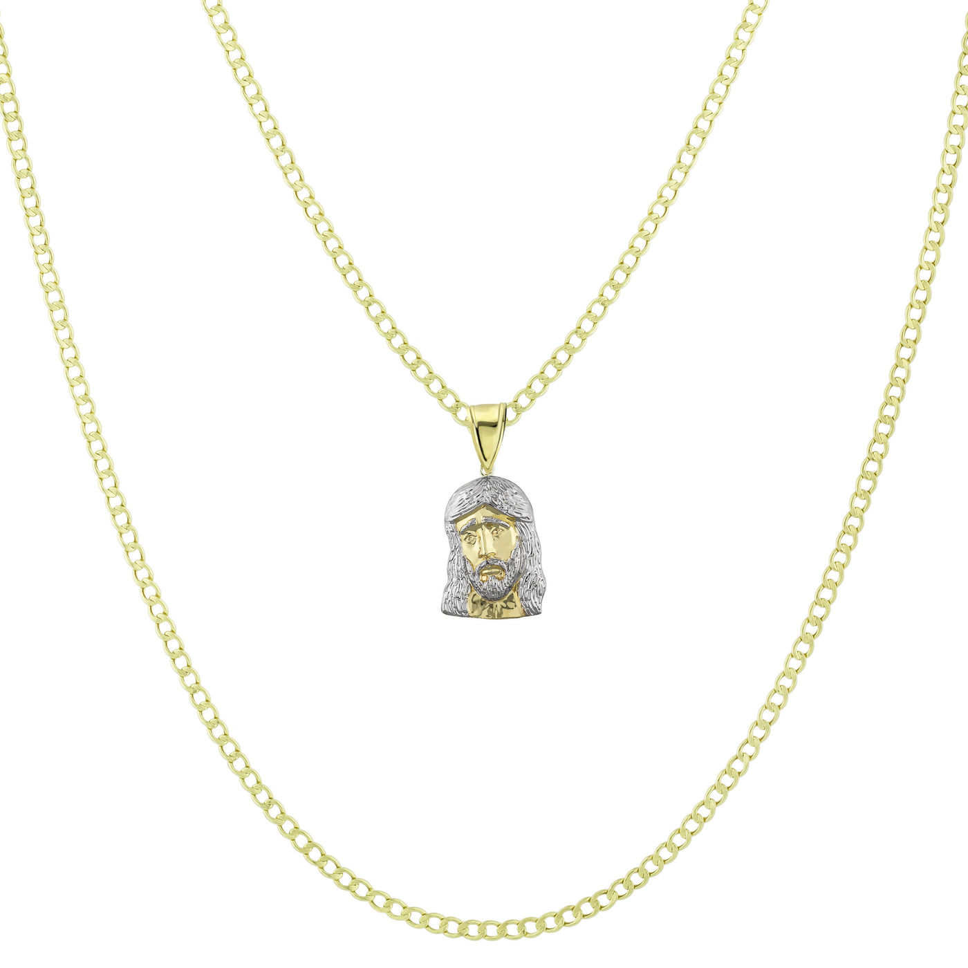 1" Face of Jesus Pendant & Chain Necklace Set 10K Yellow White Gold