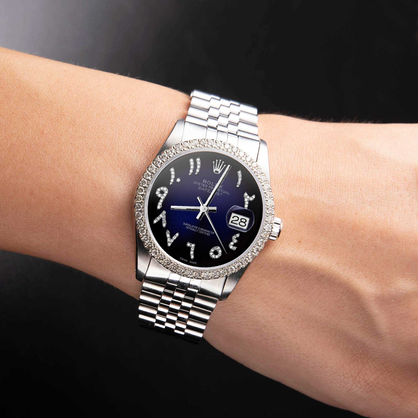 Rolex Datejust Diamond Bezel Watch 36mm Dark Blue Arabic Dial | 1.25ct