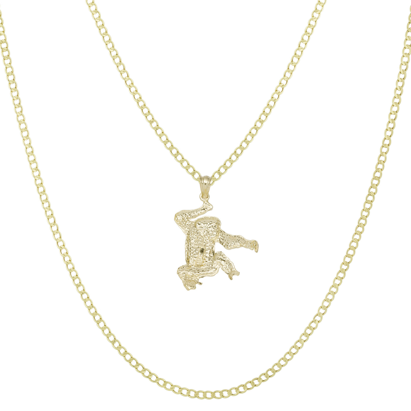 1 3/8" Diamond Cut Chimpanzee Pendant & Chain Necklace Set 10K Yellow Gold
