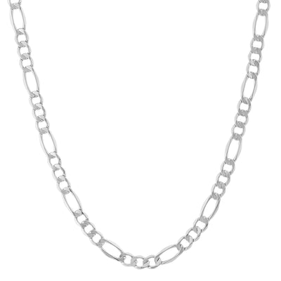 Figaro Link Chain Necklace 14K White Gold - Solid