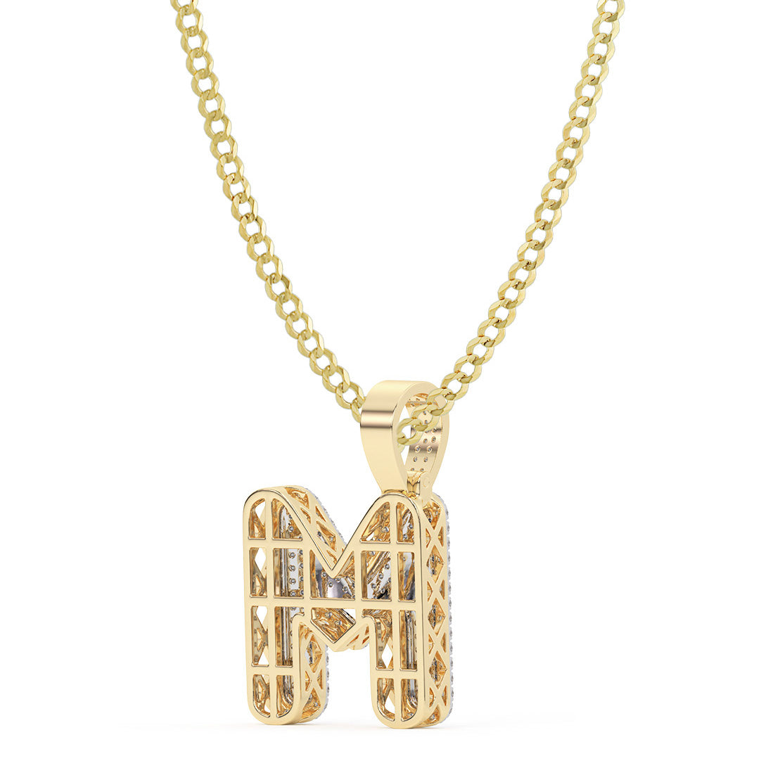 Women's Diamond "M" Initial Letter Necklace 0.49ct Solid 10K Yellow Gold