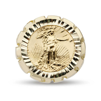 Nugget Design Coin Signet Ring Solid 10K Yellow Gold