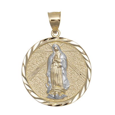 1.5" Virgin Mary Medallion Charm Pendant SOLID 10K Yellow Gold