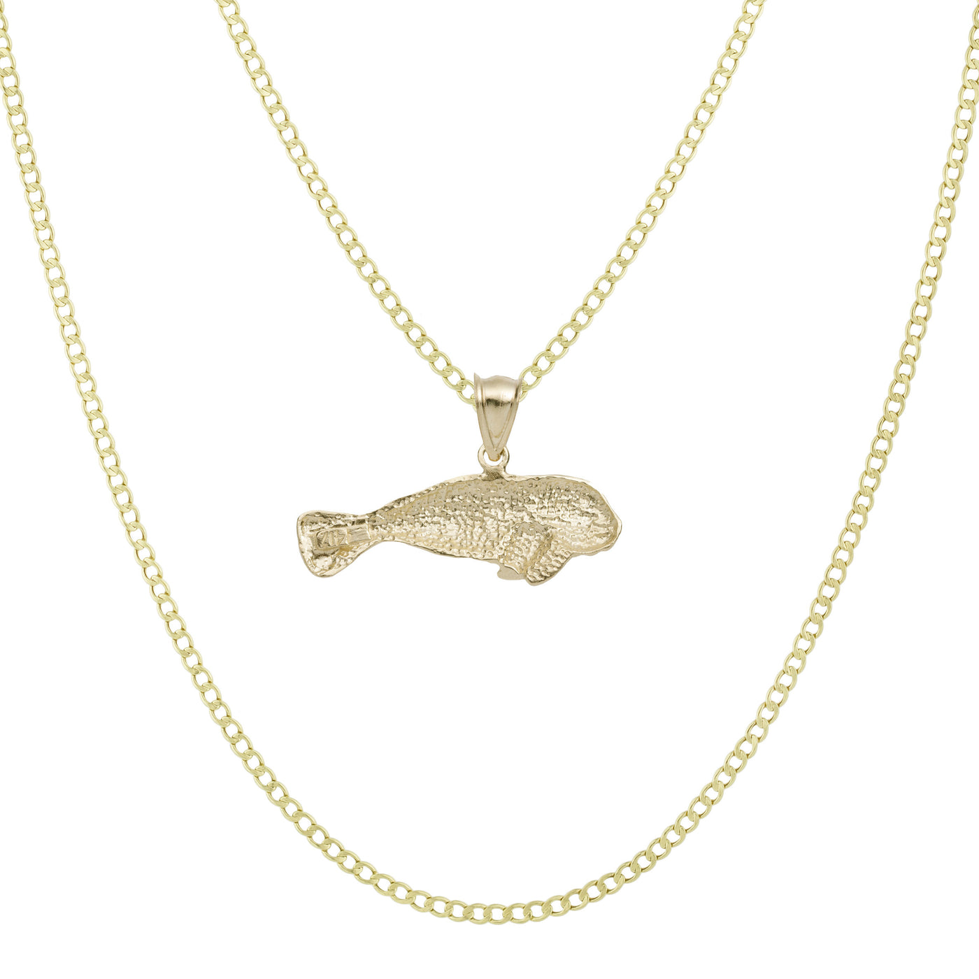3/4" Textured Seal Diamond Cut Pendant & Chain Necklace Set 10K Yellow Gold