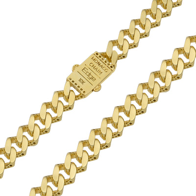 Monaco Chain Edge Miami Cuban Link Chain CZ Lock Necklace 10K Yellow Gold - Hollow