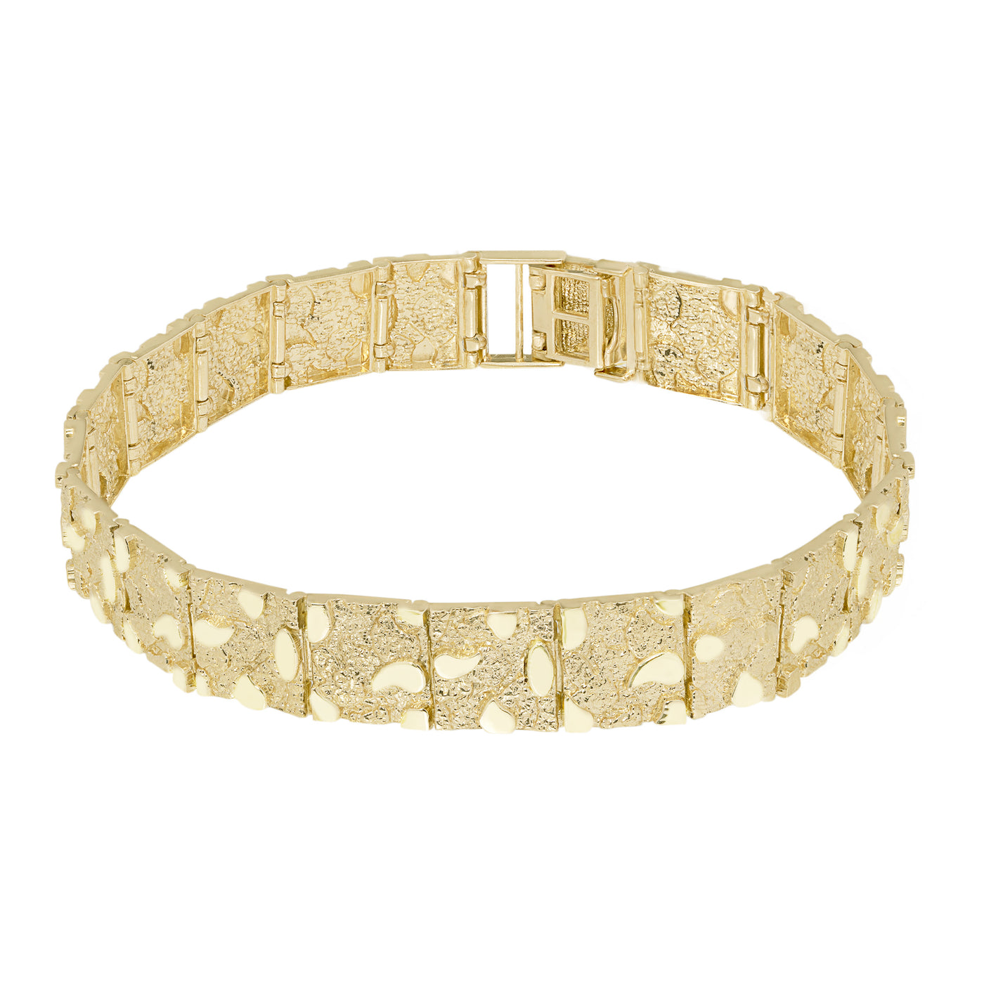 Nugget Textured Rectangle Edge Link Bracelet 10K Yellow Gold - Solid