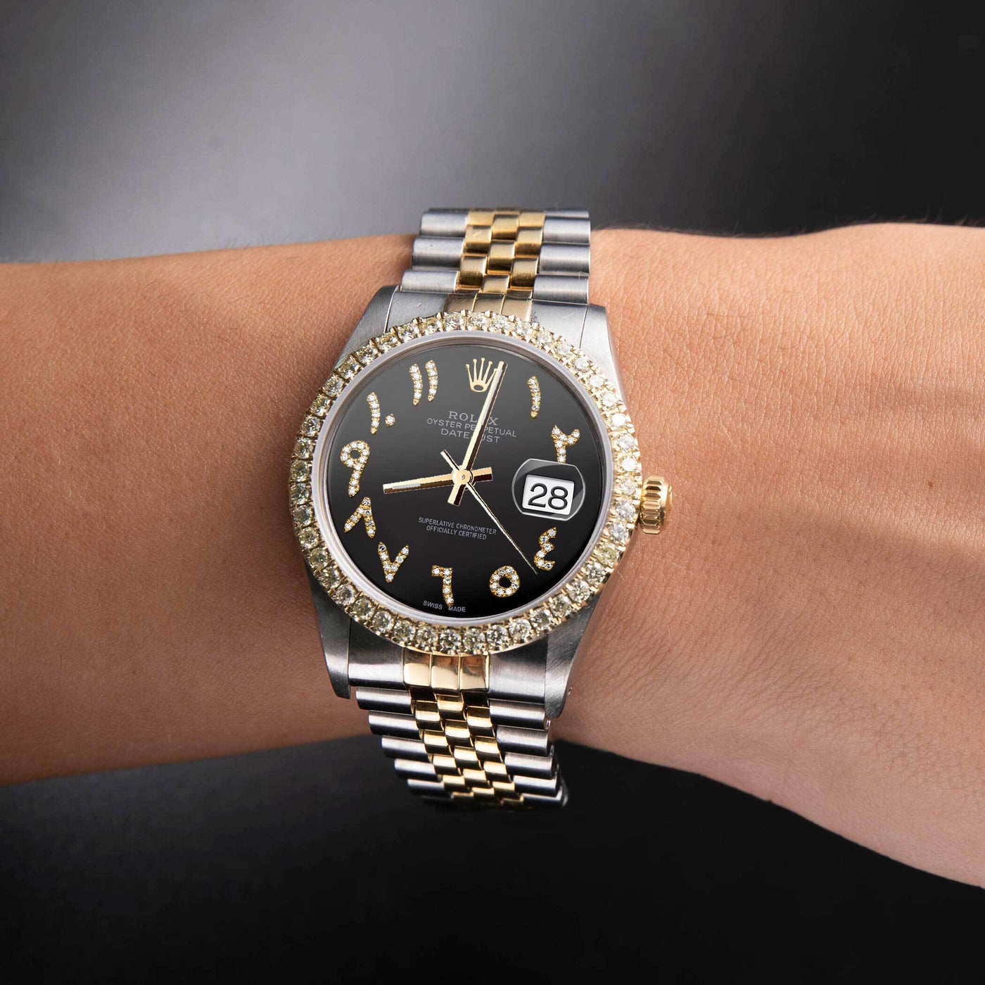 Rolex Datejust Diamond Bezel Watch 36mm Black Arabic Dial | 2.15ct