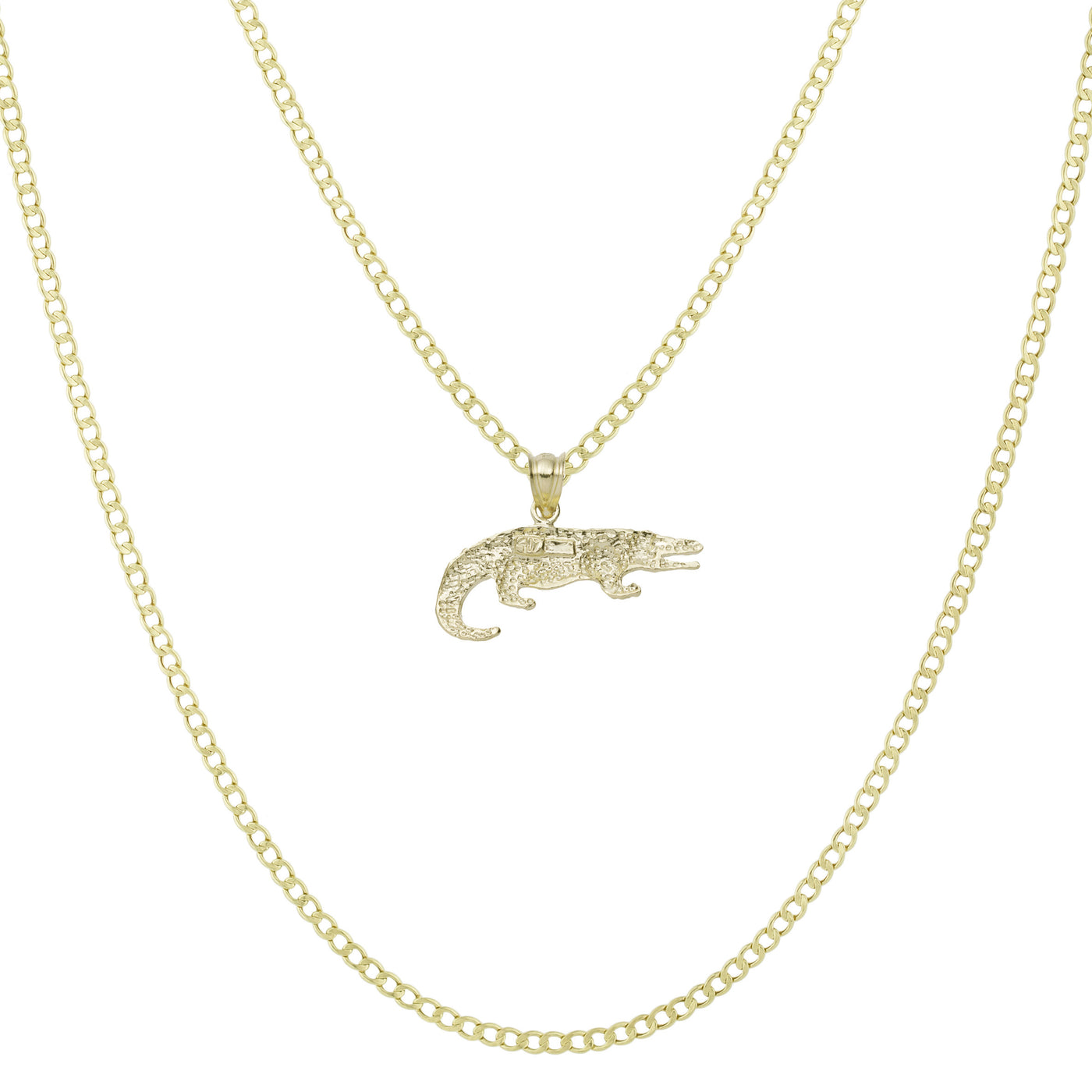3/4" Diamond Cut Crocodile Pendant & Chain Necklace Set 10K Yellow Gold