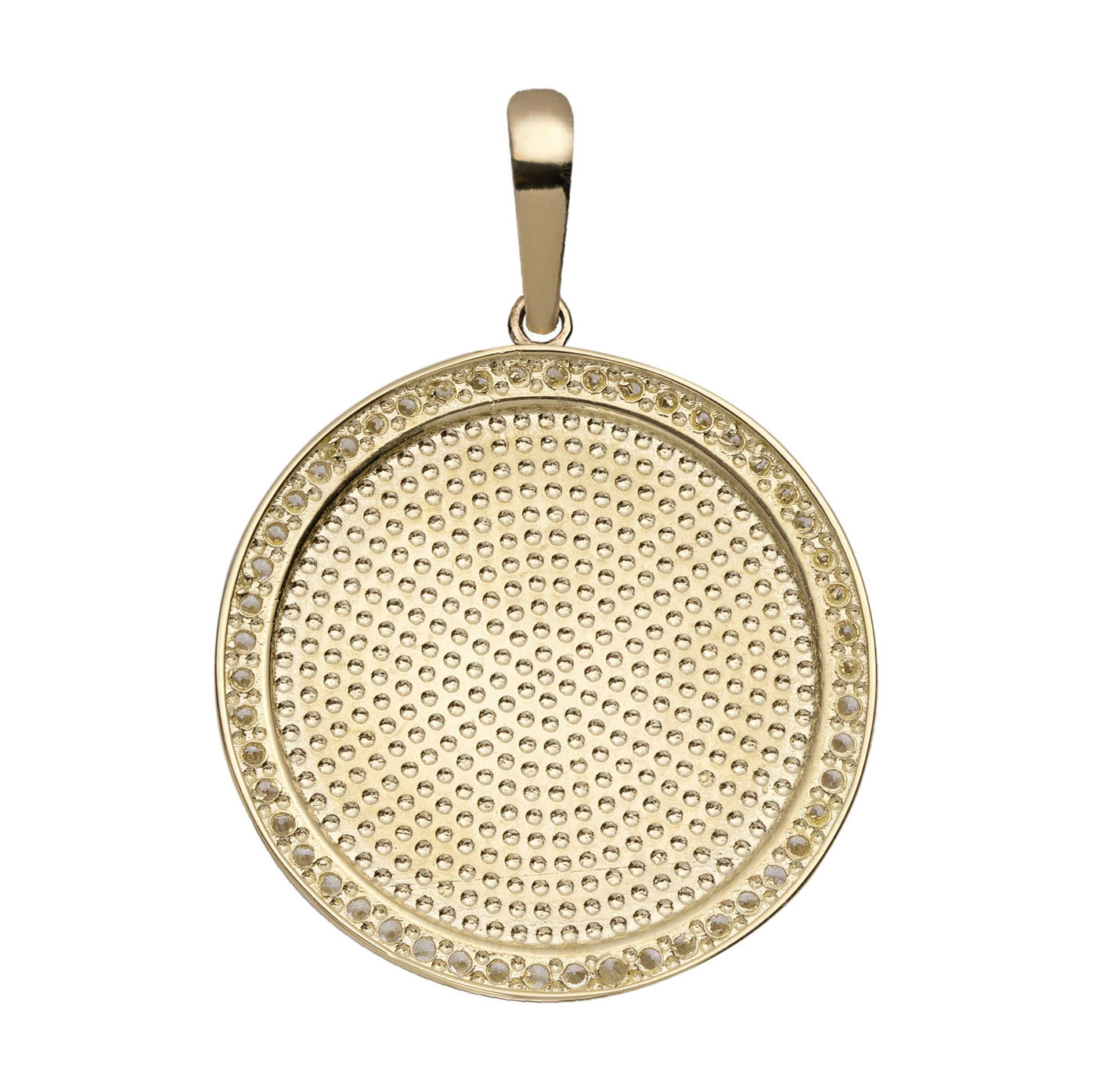 1" Plain Round Dog Tag CZ Pendant Solid 10K Yellow Gold