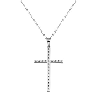 1 1/4" Cross Round-Cut 0.36ct Diamond Pendant Necklace 14K White Gold