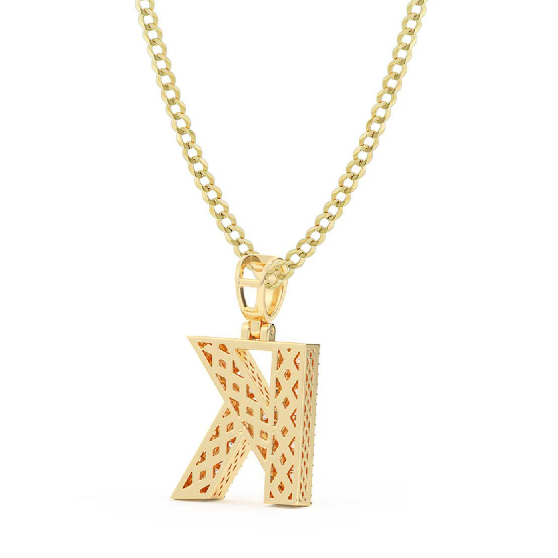 Baguette & Round Cut Diamond "K" Initial Pendant Necklace 0.59ct 14K Gold