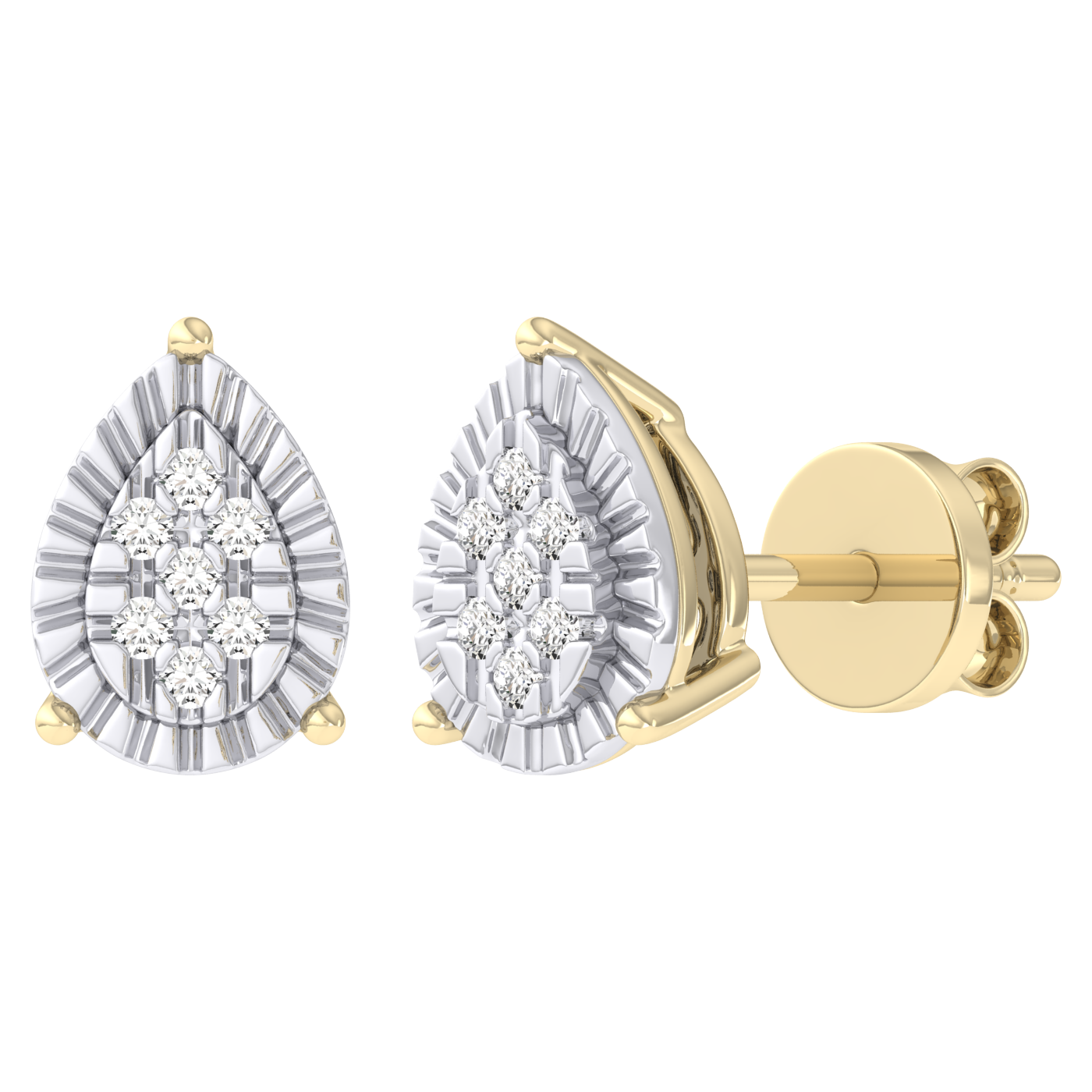 Men's Miracle Plate Pear Shaped Diamond Stud Earrings 0.04ct 14K Gold