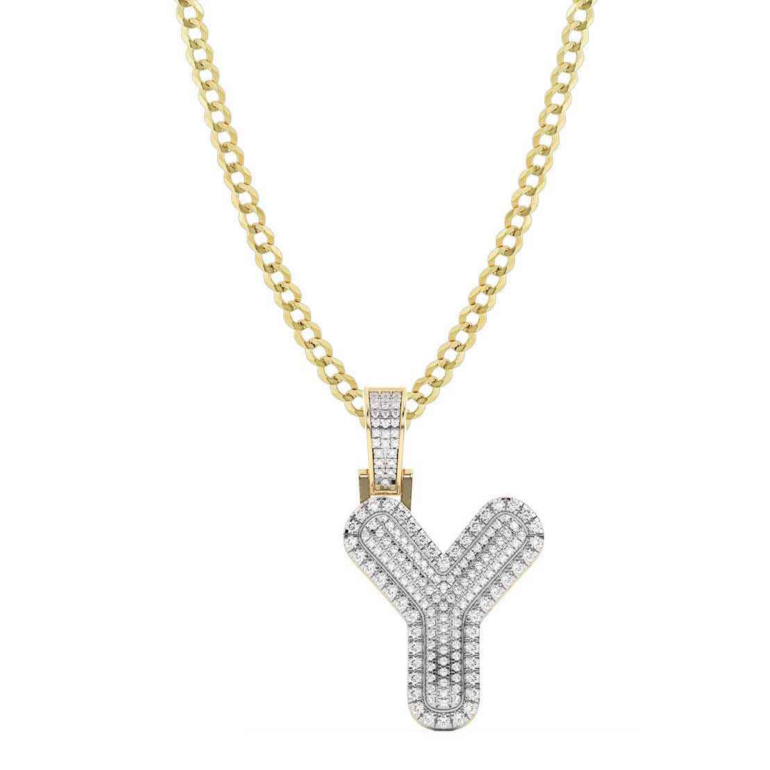 Diamond "Y" Initial Letter Necklace 0.38ct Solid 10K Yellow Gold