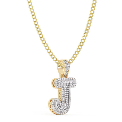 Women's Diamond "J" Initial Letter Necklace 0.39ct Solid 10K Yellow Gold