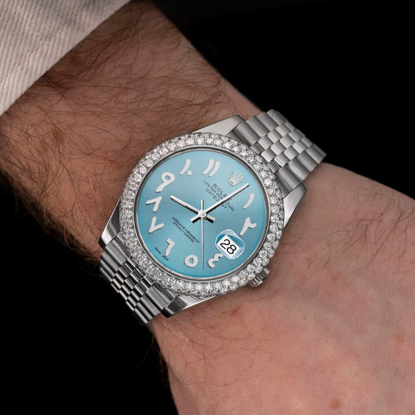 Rolex Datejust Diamond Bezel Watch Jubilee 41mm Ice Blue Arabic Dial | 5.15ct