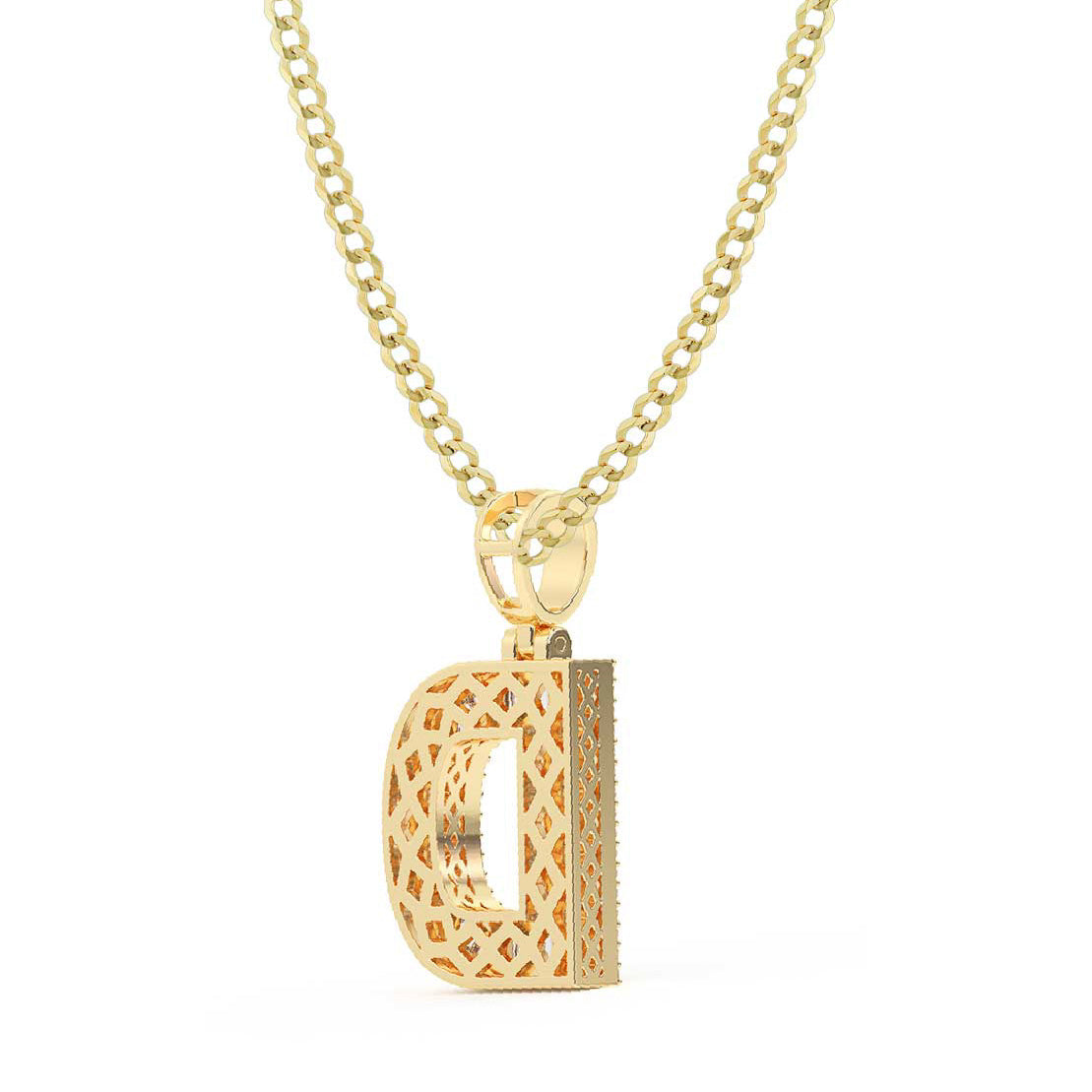 Baguette & Round Cut Diamond "D" Initial Pendant Necklace 0.65ct 14K Gold
