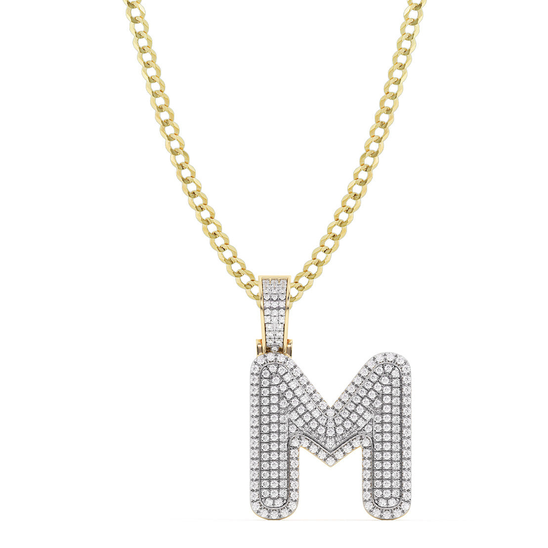 Women's Diamond "M" Initial Letter Necklace 0.49ct Solid 10K Yellow Gold
