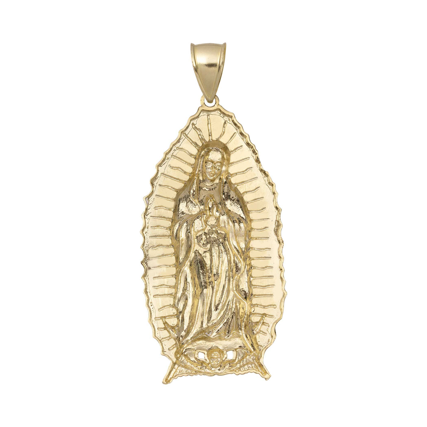 3" Diamond-Cut Lady Guadalupe Pendant 10K Yellow Gold