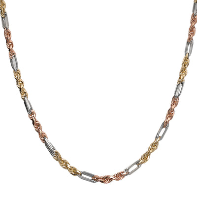 Women's Milano Figaro Rope Chain Necklace 14K Tri-Color Gold