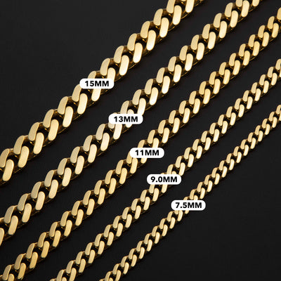 Monaco Chain Miami Cuban Link Chain CZ Lock Necklace 10K Yellow Gold - Hollow