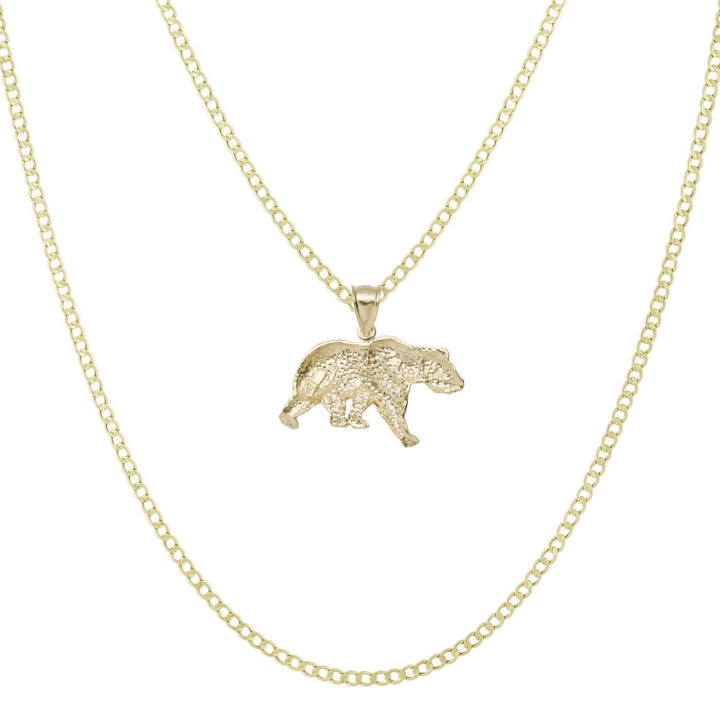 1" Diamond Cut Bear Pendant & Chain Necklace Set 10K Yellow Gold