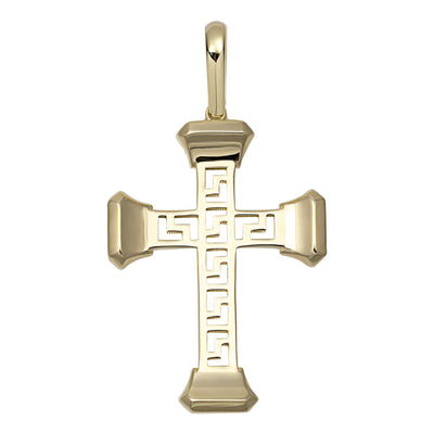 1 3/4" Greek Key Byzantine Cross Pendant 10K Yellow Gold