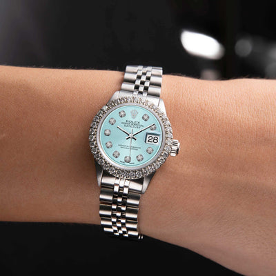 Women Rolex Datejust Diamond Bezel Watch 26mm Ice Blue Dial | 1.25ct
