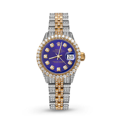 Women Rolex Datejust Diamond Bezel Watch 26mm Midnight Blue Dial | 6.20ct