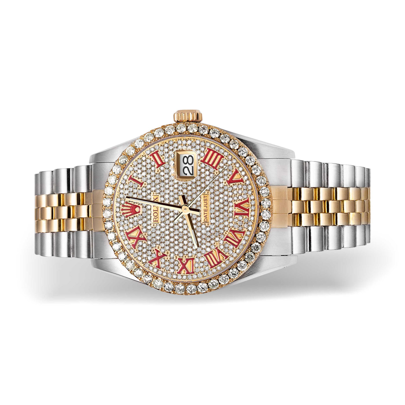 Rolex Datejust Diamond Bezel Watch 36mm Red Roman Dial | 3.65ct