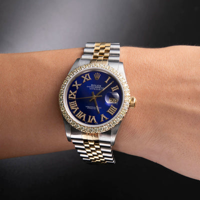 Rolex Datejust Diamond Bezel Watch 36mm Midnight Blue Roman Dial | 2.15ct