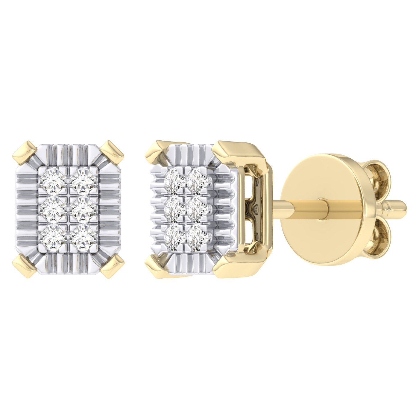 Men's Miracle Plate Emerald Shape Diamond Stud Earrings 0.02ct 14K Gold