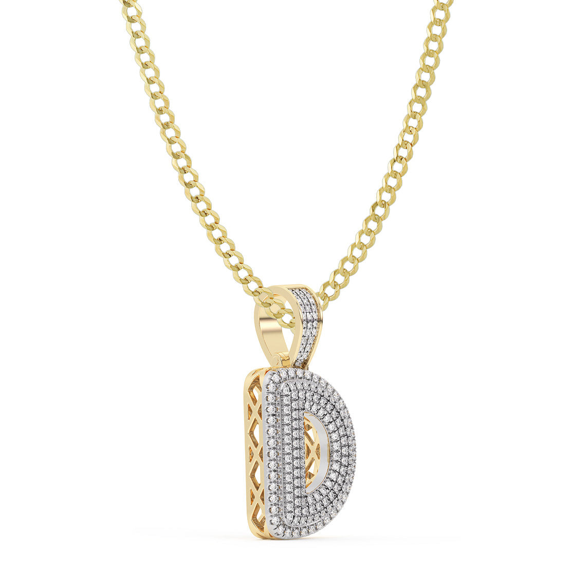 Diamond "D" Initial Letter Necklace 0.32ct Solid 10K Yellow Gold