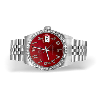 Rolex Datejust Diamond Bezel Watch 36mm Red Arabic Numeral Dial | 1.25ct