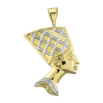 Egyptian Queen Nefertiti Head Diamond Cut Pendant Real 10K Yellow Gold