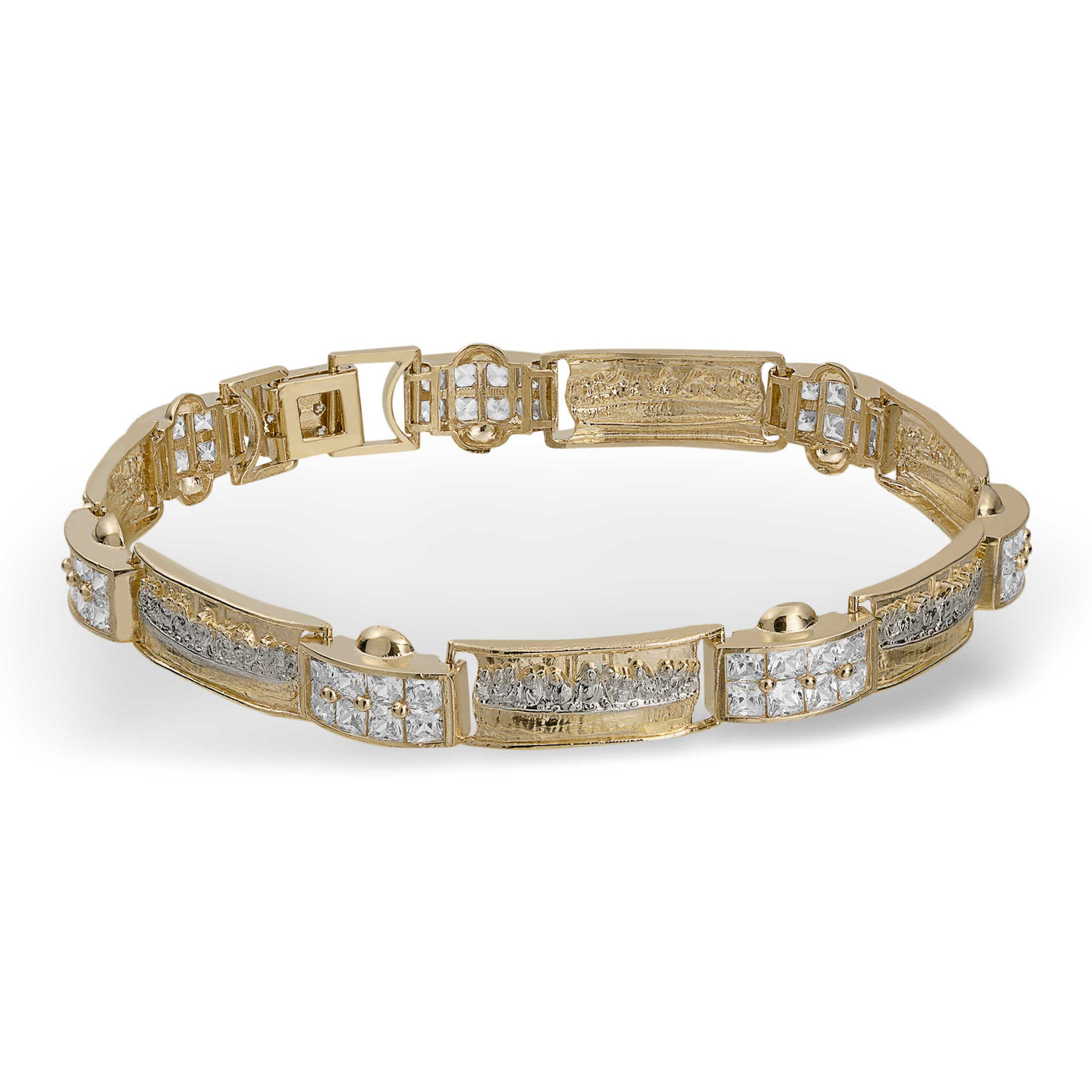 CZ Last Supper Bracelet Solid 10K Yellow White Gold