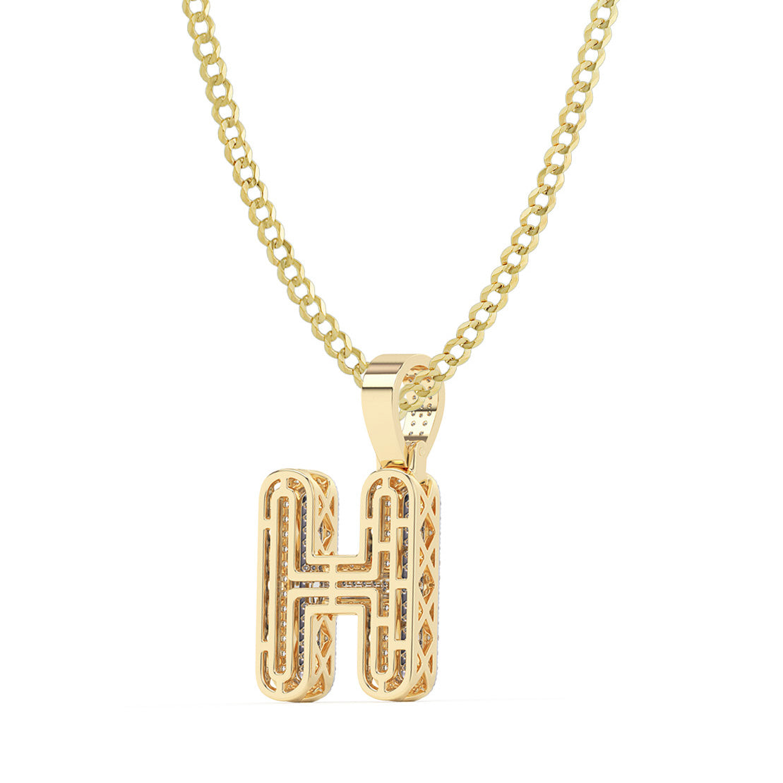 Women's Diamond "H" Initial Letter Necklace 0.42ct Solid 10K Yellow Gold