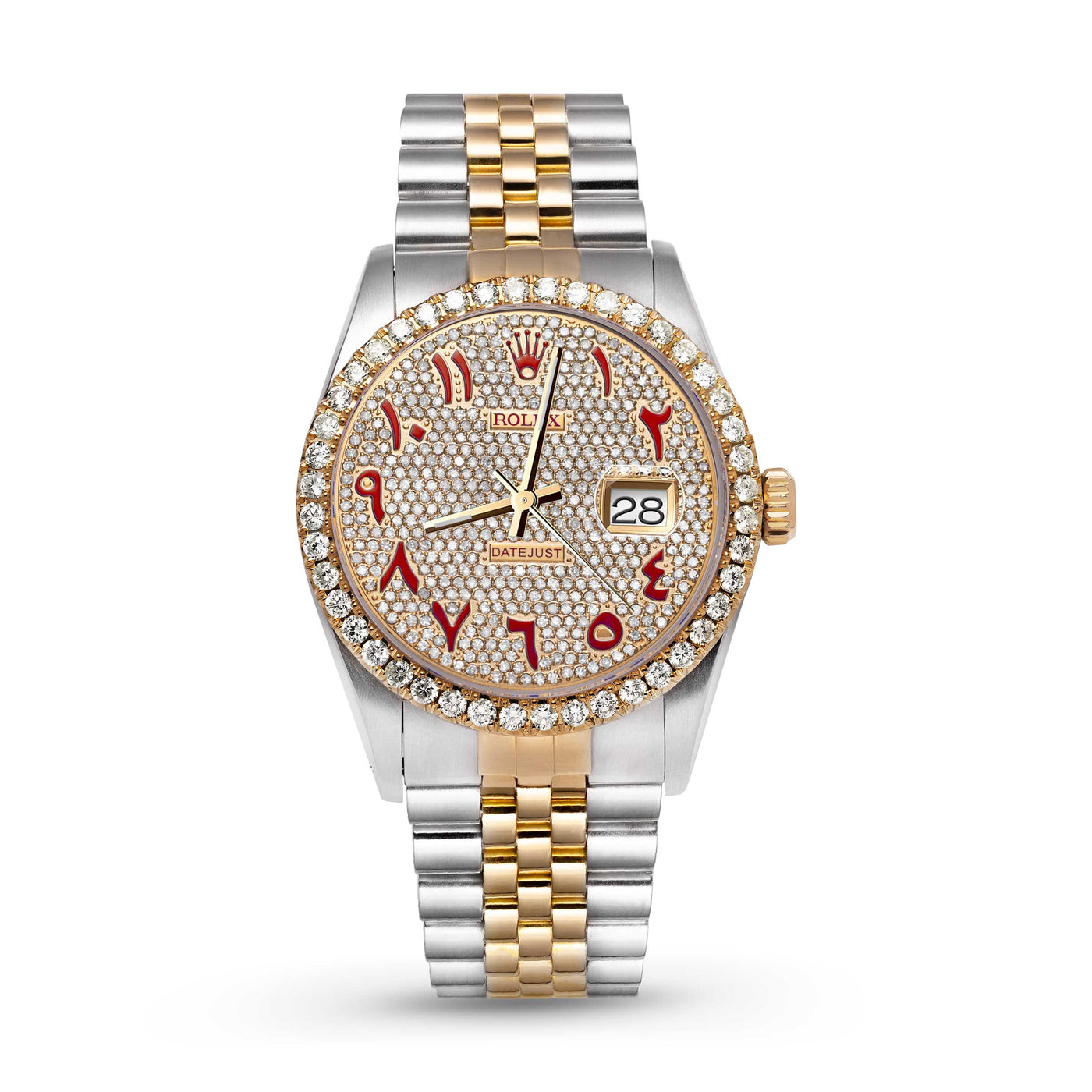 Rolex Datejust Diamond Bezel Watch 36mm Red Arabic Numeral Dial | 3.65ct