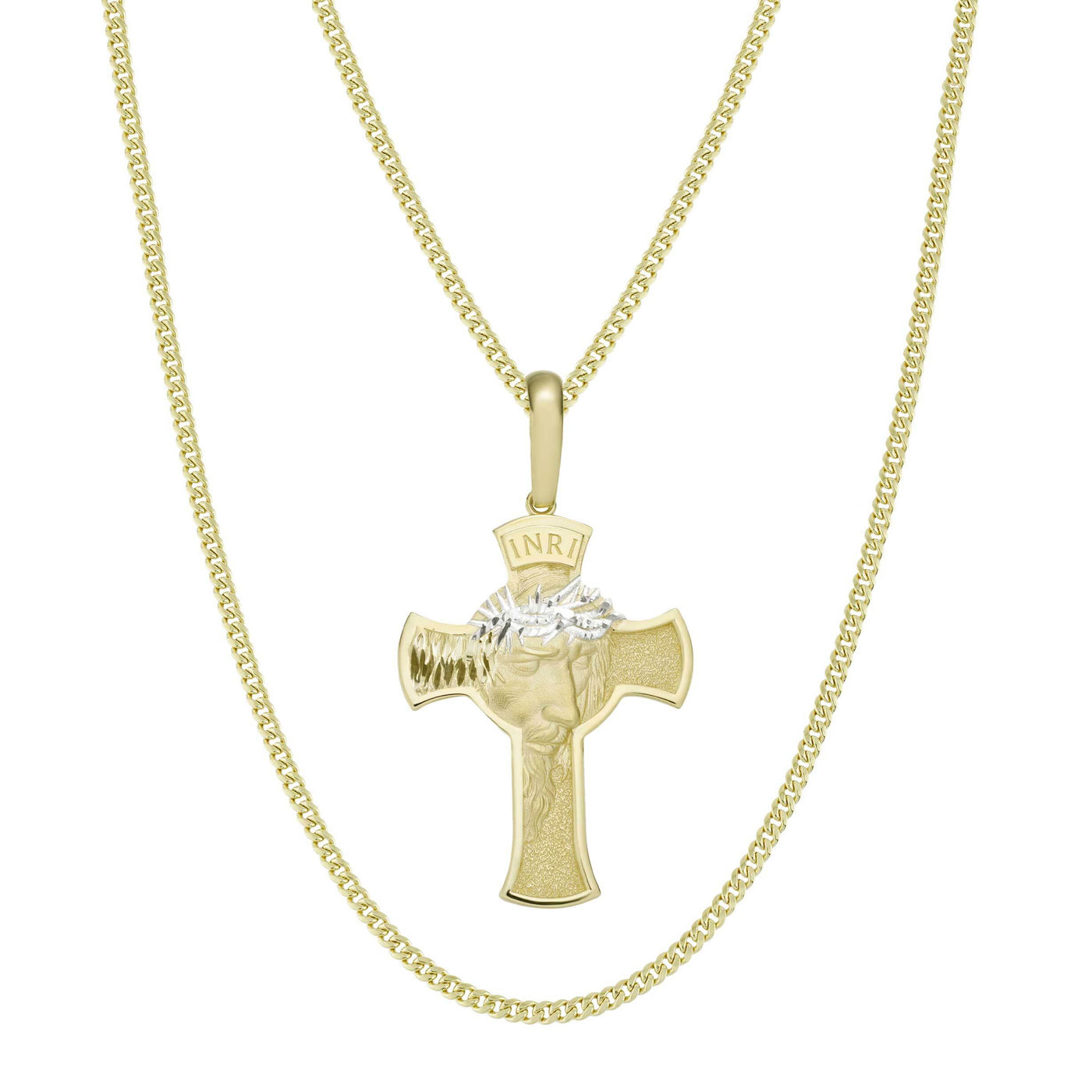 Face of Jesus Cross Two Tone Pendant & Chain Necklace Set 10K Yellow White Gold