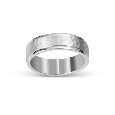 Hammered Stepped Edge Comfort Fit Wedding Band Platinum - Solid