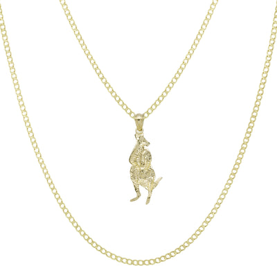 1 3/8" Diamond Cut Kangaroo Pendant & Chain Necklace Set 10K Yellow Gold