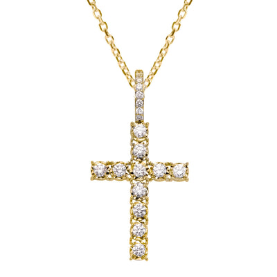 1 3/8" Cross Round-Cut 1.04ct Diamond Pendant Necklace 14K Gold