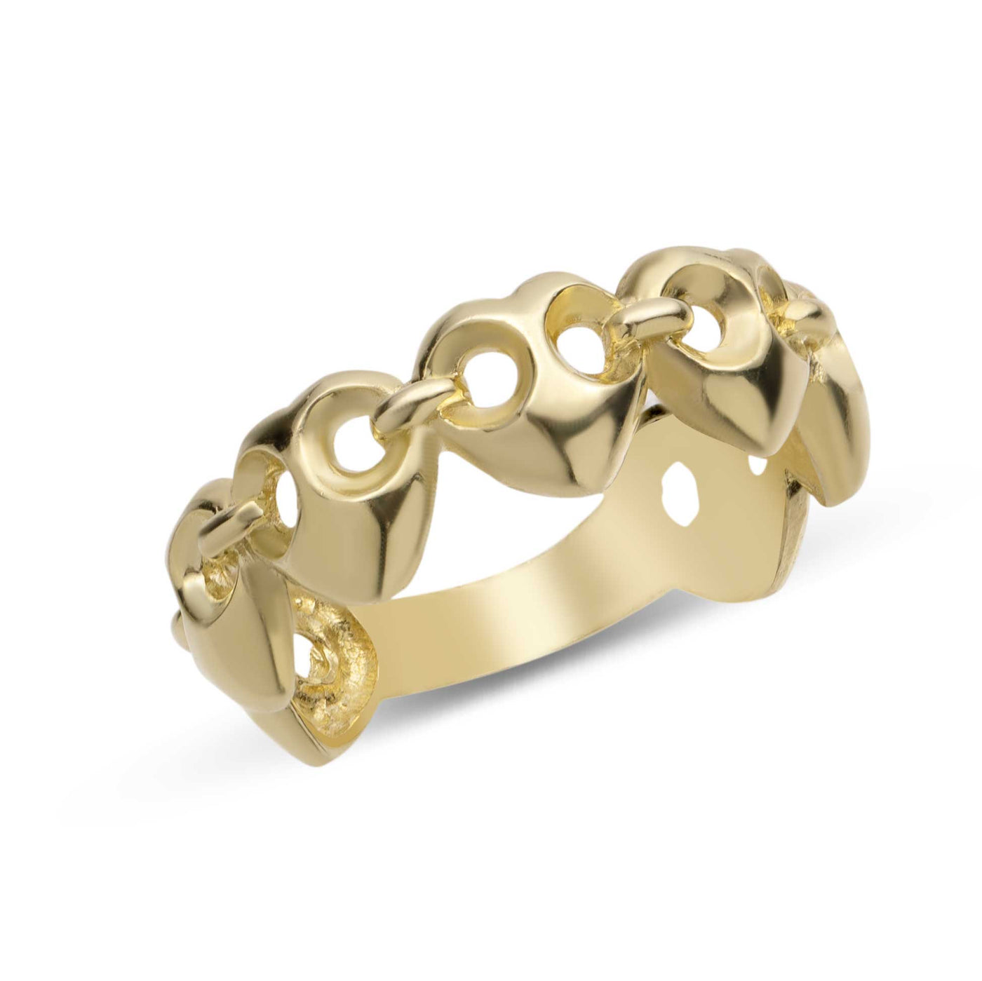 Women's Puffed Heart Link Ring 10K Yellow Gold
