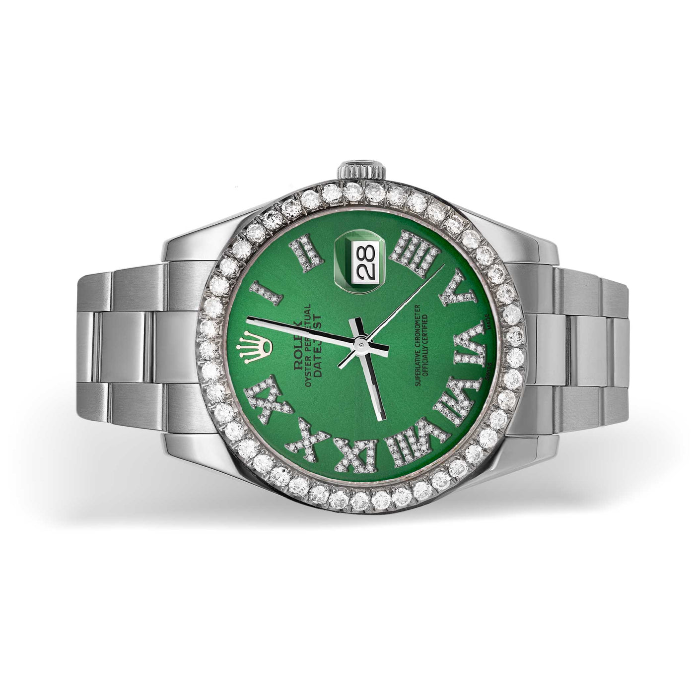 Rolex Datejust Diamond Bezel Watch 41mm Green Roman Numeral Dial | 3.15ct