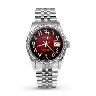Rolex Datejust Diamond Bezel Watch 36mm Burgundy Red Arabic Dial | 1.25ct