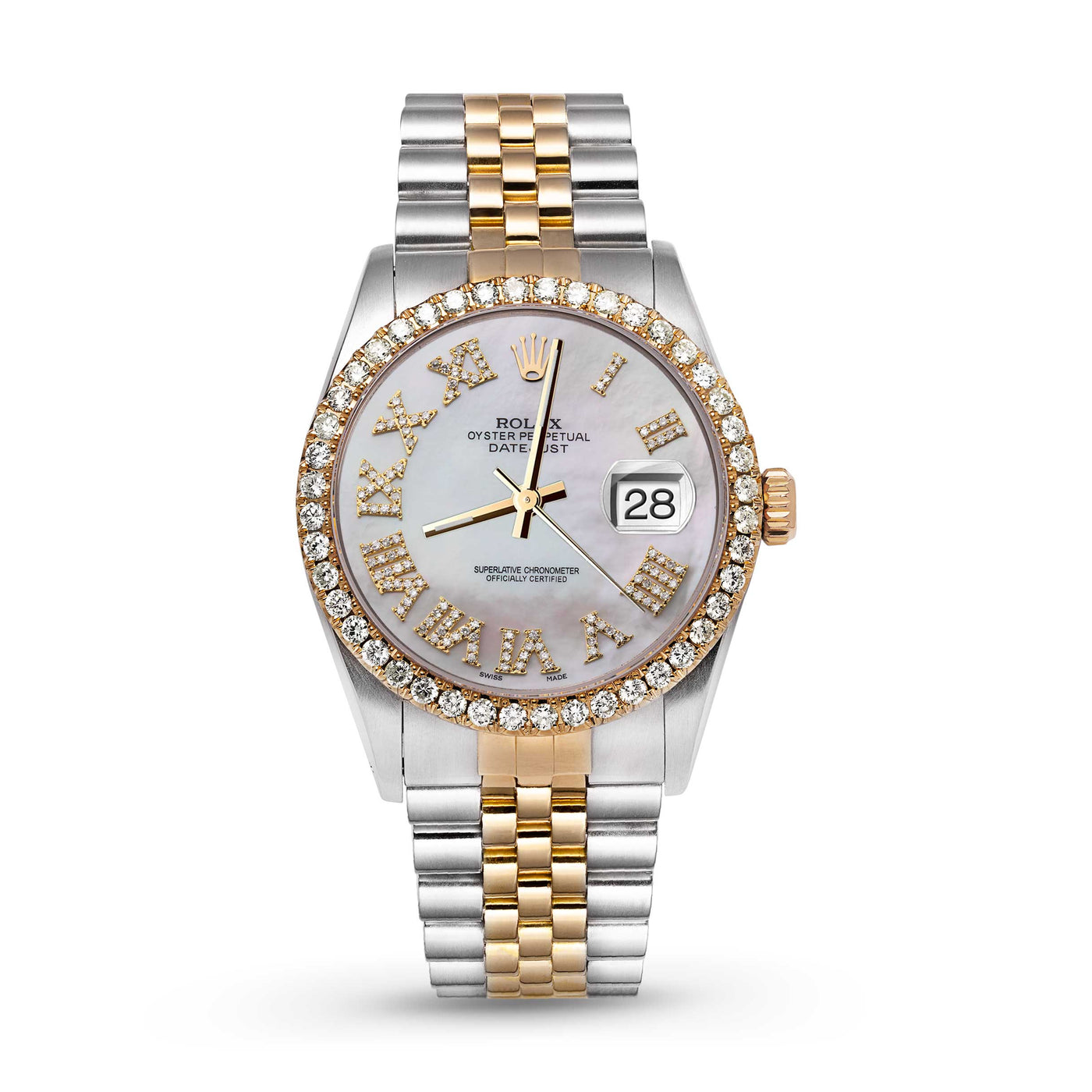 Rolex Datejust Diamond Bezel Watch 36mm Mother of Pearl Roman Dial | 2.15ct