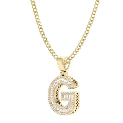 Baguette & Round Cut Diamond "G" Initial Pendant Necklace 0.63ct 14K Gold
