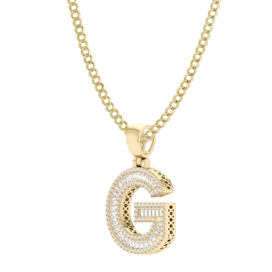 Women's Baguette & Round Cut Diamond "G" Initial Pendant Necklace 0.63ct 14K Gold