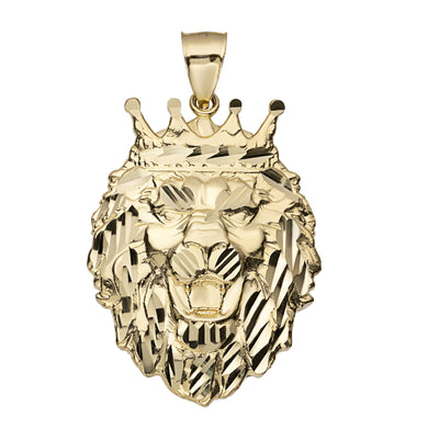 Diamond Cut Lion Head Charm Pendant Solid 10K Yellow Gold