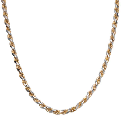 Women's Rope Chain Necklace 14K Yellow White Gold - Solid
