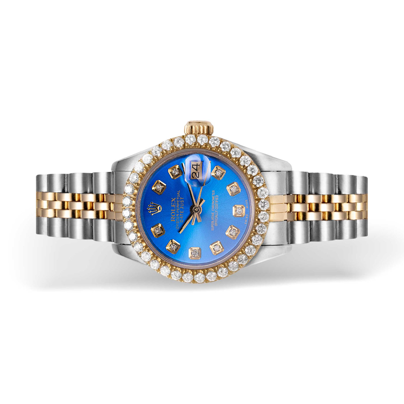 Women Rolex Datejust Diamond Bezel Watch 26mm Blue Dial | 1.25ct